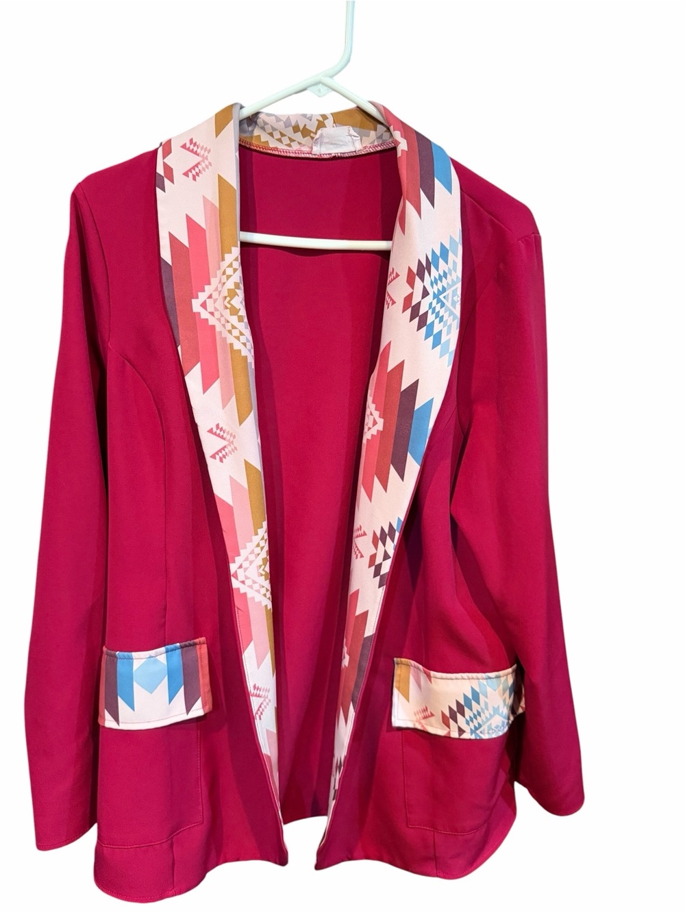 Avery Fuchsia Open-Front Blazer with Geometric Trim